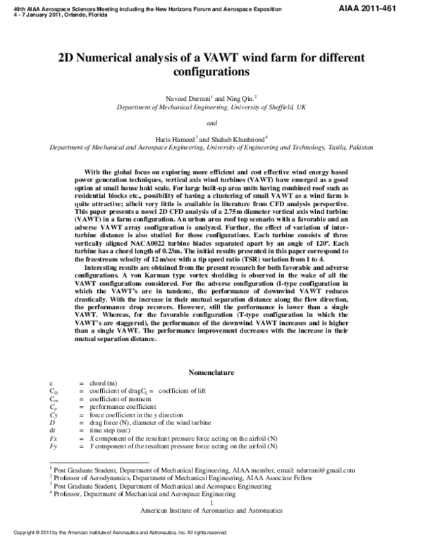 (PDF) 2-D Numerical Analysis of a VAWT Wind Farm for Different ...