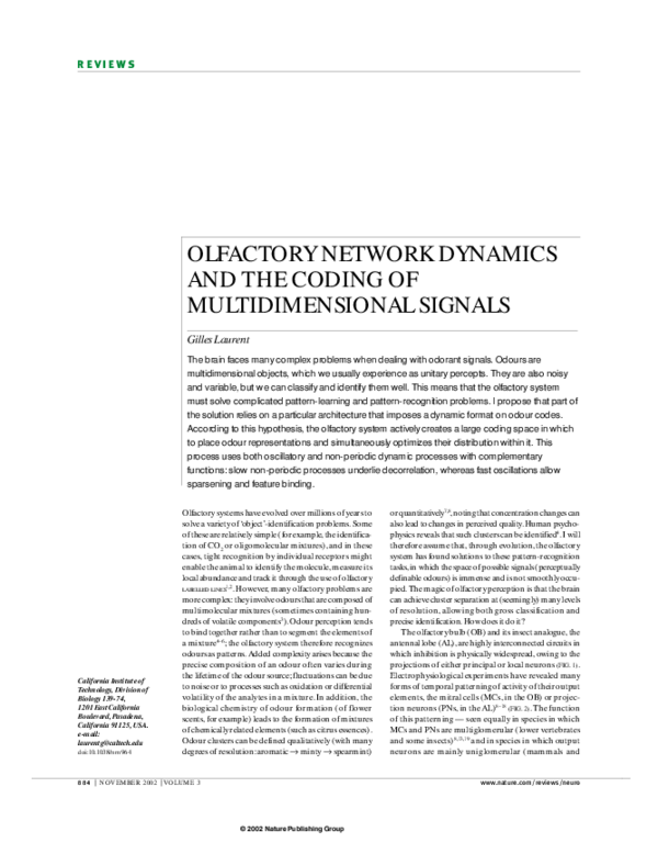 (PDF) Olfactory network dynamics and the coding of multidimensional signals