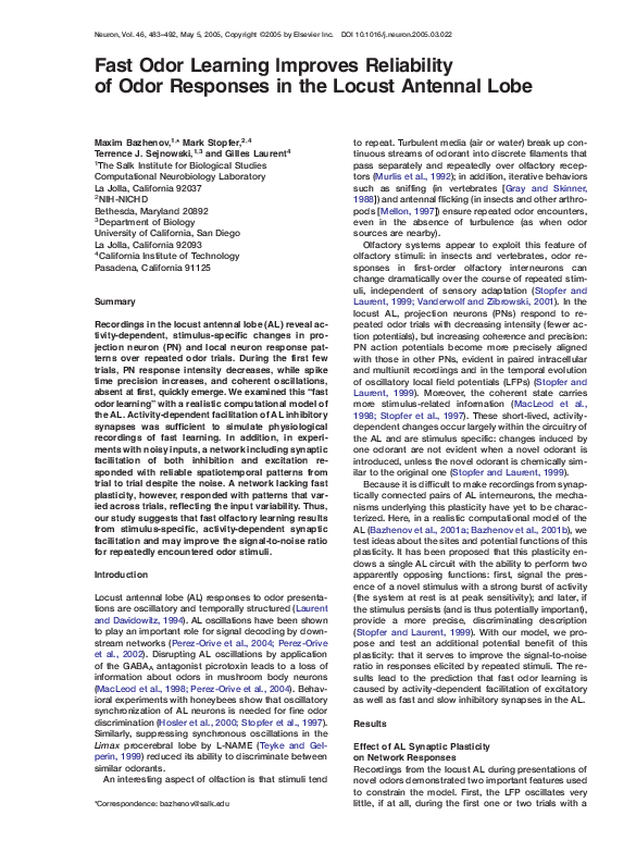 (PDF) Fast odor learning improves reliability of odor responses in the ...