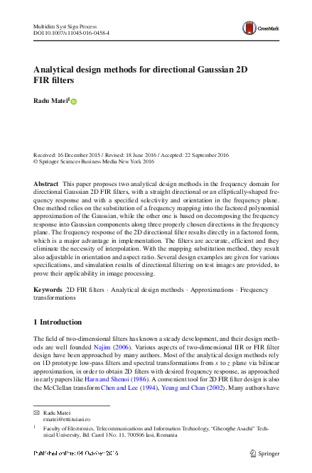 (PDF) Analytical design methods for directional Gaussian 2D FIR filters
