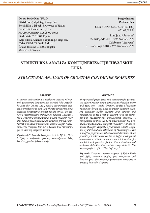 (PDF) Structural Analysis of Croatian Container Seaports