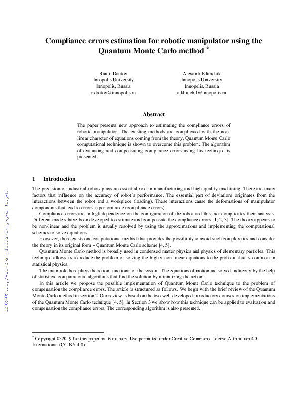(PDF) Compliance errors estimation for robotic manipulator using the ...