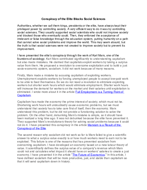 (DOC) Conspiracy of the Elite Blocks Social Sciences