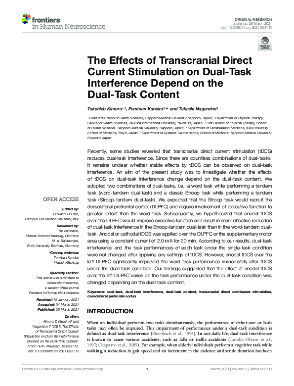 (PDF) The Effects of Transcranial Direct Current Stimulation on Dual ...