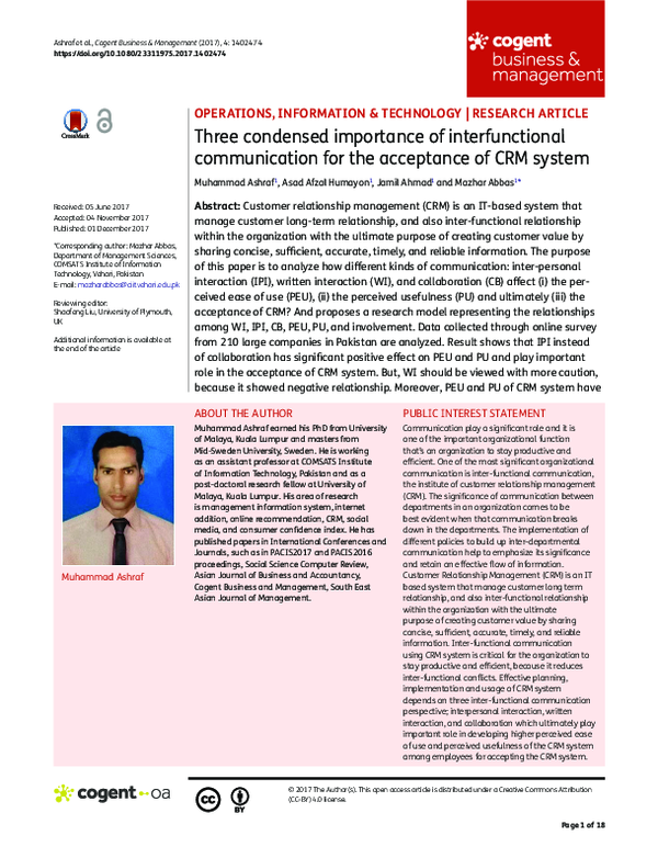 (PDF) Three condensed importance of interfunctional communication for