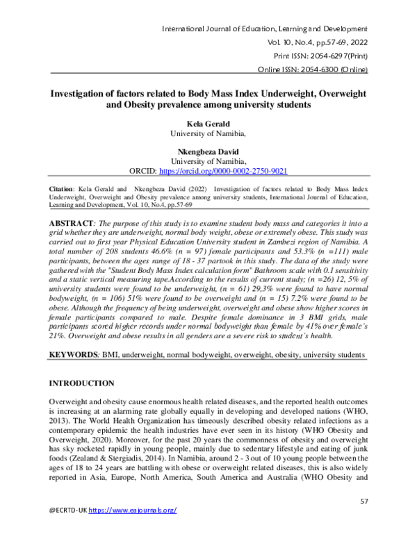 (PDF) Investigation of factors related to Body Mass Index Underweight ...