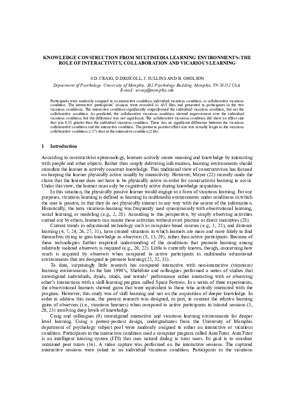 (DOC) knowledge construction from multimedia learning environments: The ...
