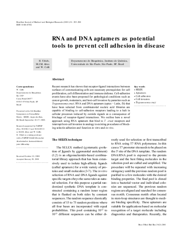 (PDF) RNA and DNA aptamers as potential tools to prevent cell adhesion ...