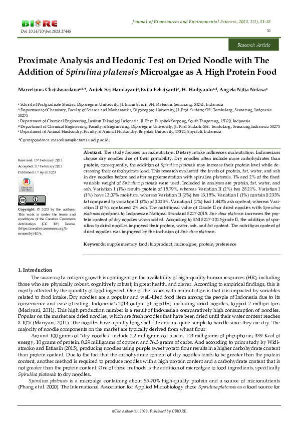 (PDF) Proximate Analysis and Hedonic Test on Dried Noodle with The