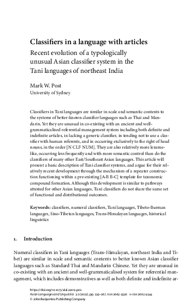 (PDF) Classifiers in a language with articles: Recent evolution of a ...