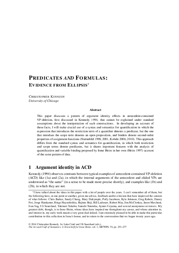 (PDF) Predicates and Formulas : Evidence from Ellipsis ⇤