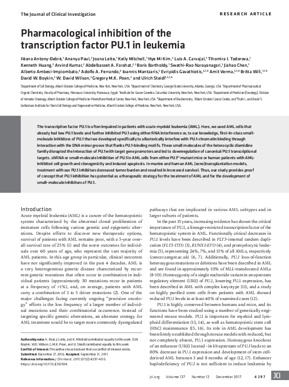 (PDF) Pharmacological inhibition of the transcription factor PU.1 in ...