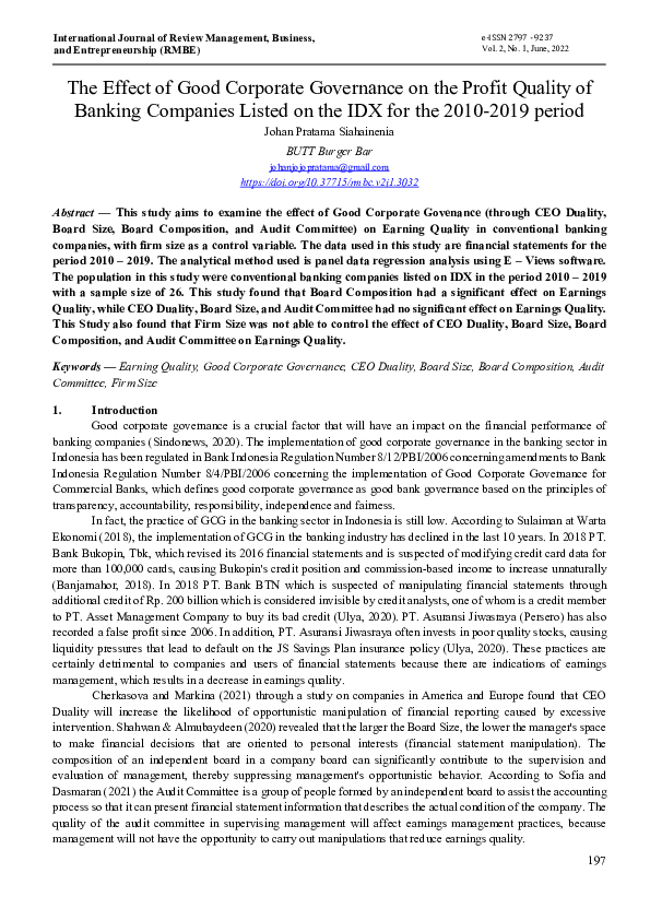 (PDF) The Effect of Good Corporate Governance on Earning Management ...