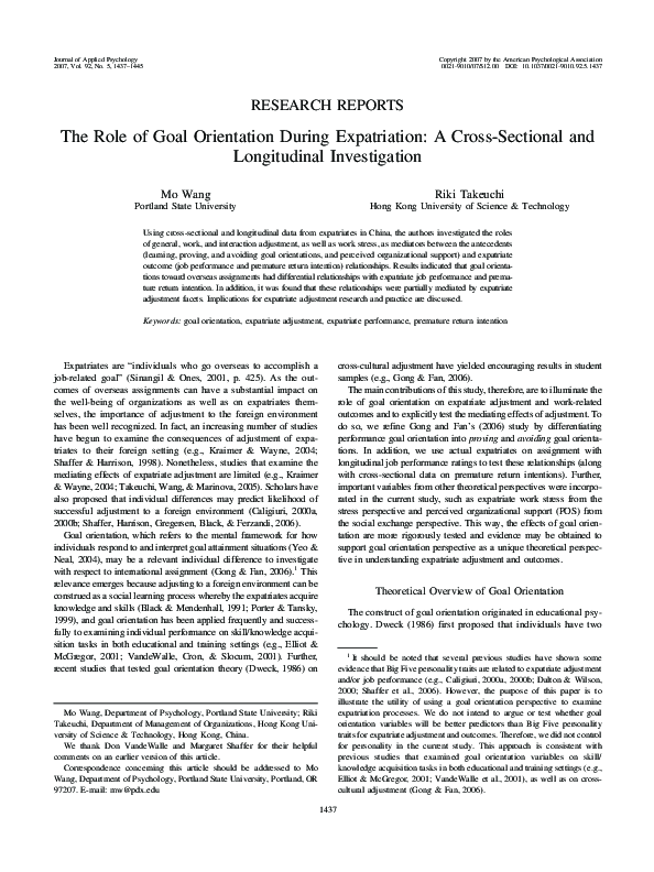(PDF) The role of goal orientation during expatriation: A cross ...