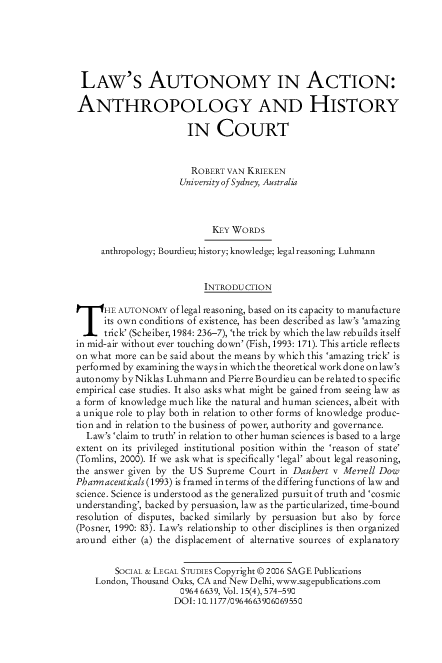 (PDF) Law’s autonomy in action: anthropology and history in court