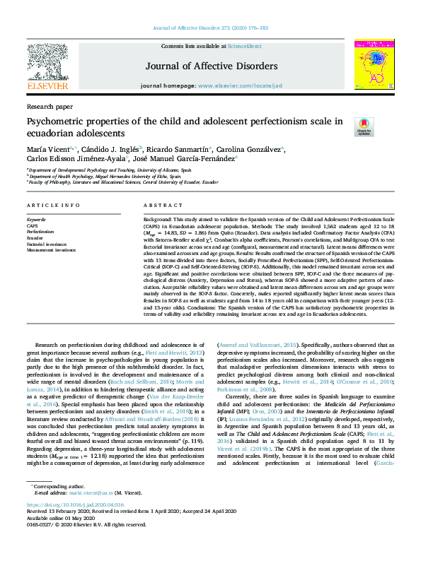 (PDF) Psychometric properties of the Child and Adolescent Scale of ...