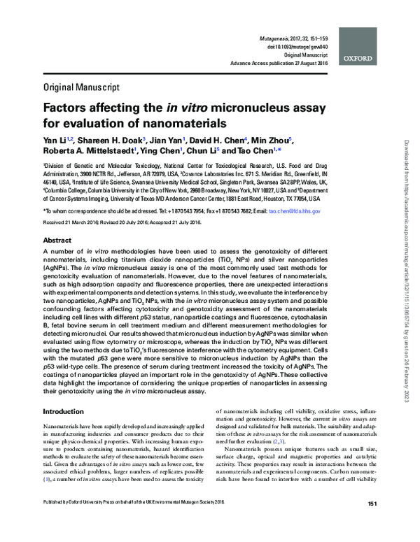 (PDF) Factors affecting the in vitro micronucleus assay for evaluation ...
