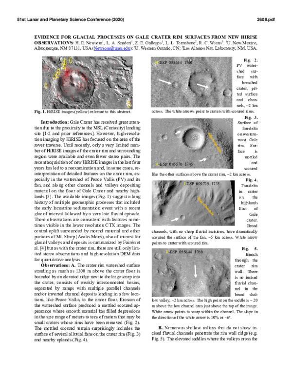 (PDF) Evidence for Glacial Processes on Gale Crater Rim Surfaces from ...