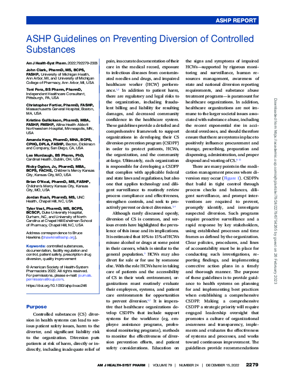 (PDF) ASHP Guidelines on Preventing Diversion of Controlled Substances ...