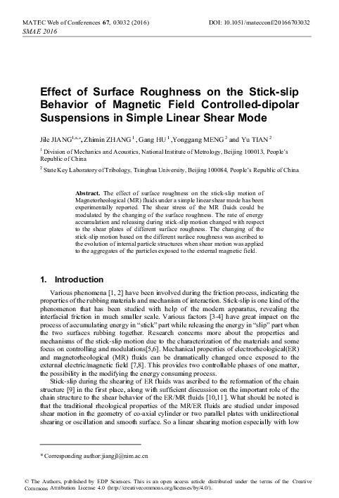 (PDF) Effect of Surface Roughness on the Stick-slip Behavior of ...