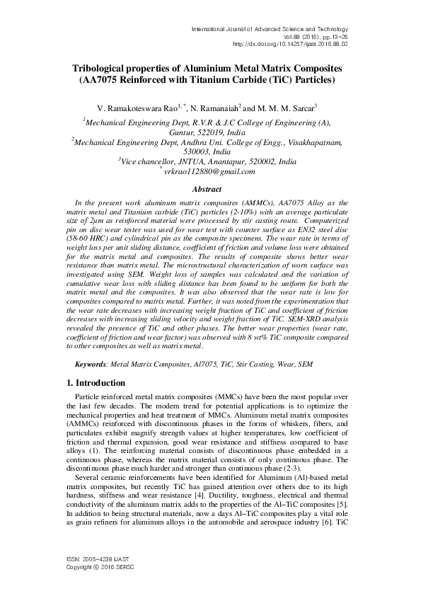 (PDF) Tribological properties of Aluminium Metal Matrix Composites ...