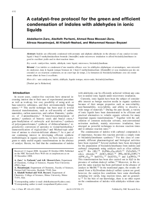 (PDF) A catalyst-free protocol for the green and efficient condensation ...