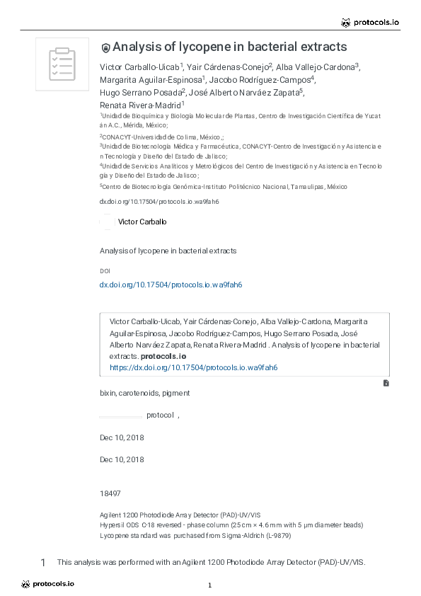 (PDF) Analysis of lycopene in bacterial extracts v1 (protocols.io