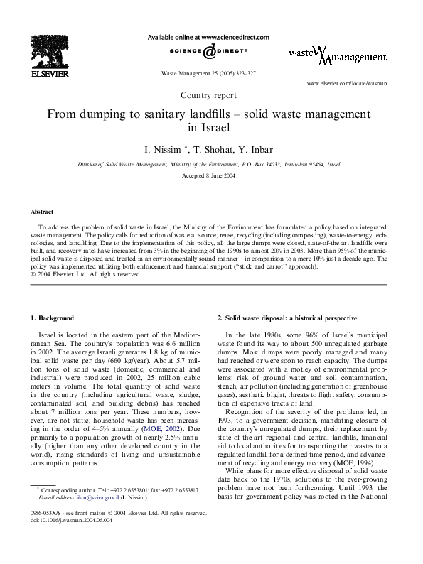 (PDF) From dumping to sanitary landfills – solid waste management in Israel