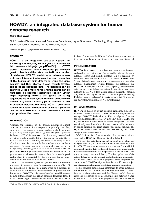 (PDF) HOWDY: an integrated database system for human genome research