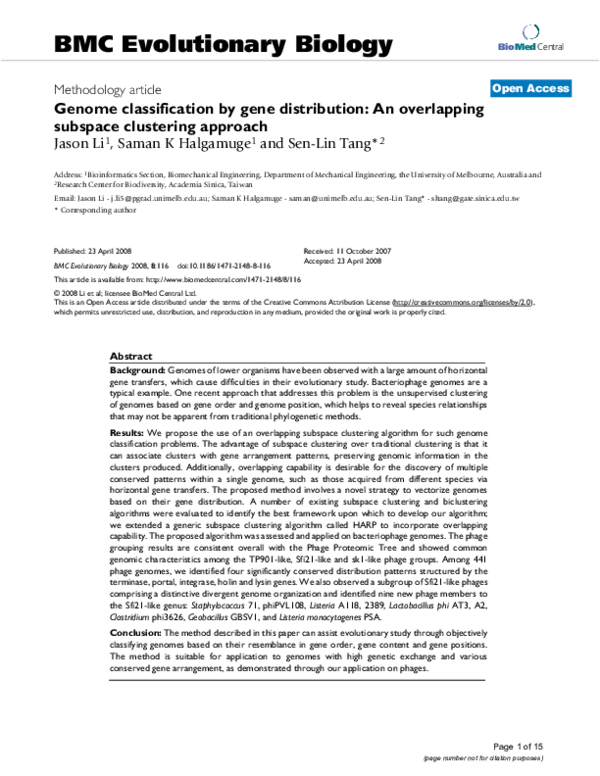 (PDF) Genome classification by gene distribution: An overlapping ...
