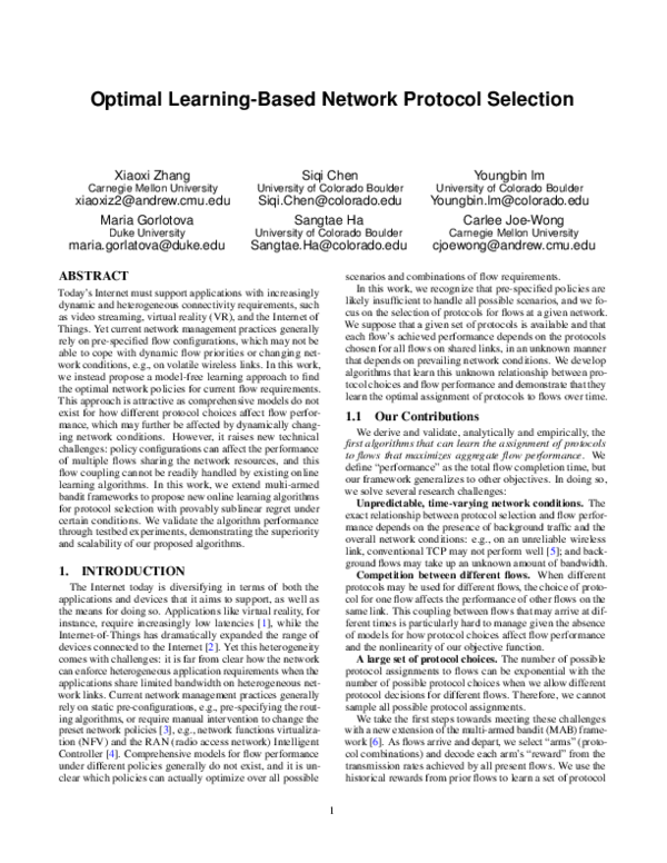 (PDF) Optimal Learning-Based Network Protocol Selection