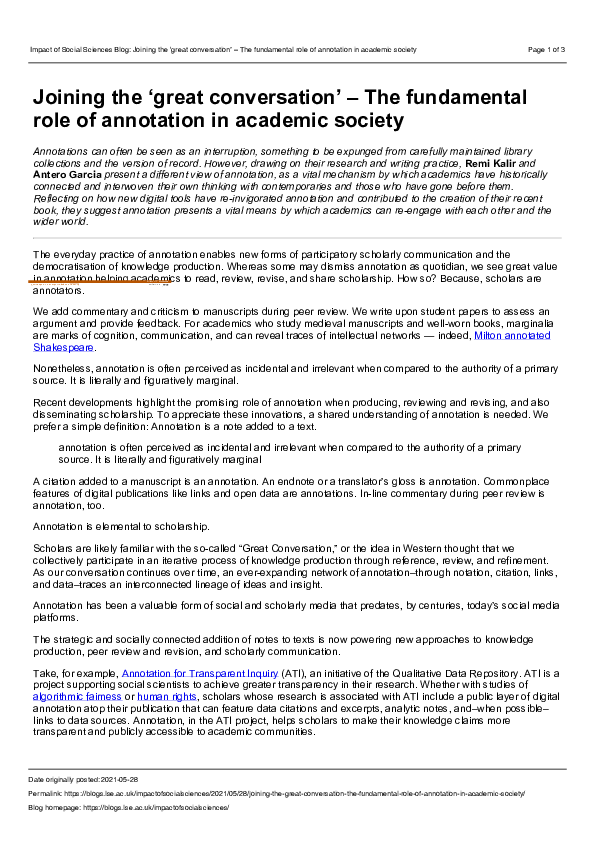(PDF) Joining the ‘great conversation’ – the fundamental role of ...
