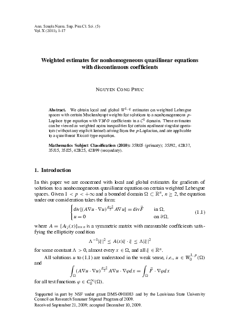 (PDF) Weighted estimates for nonhomogeneous quasilinear equations with ...