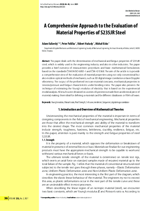 (PDF) A Comprehensive Approach to the Evaluation of Material Properties ...