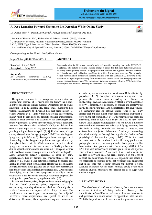 (PDF) A Deep Learning Powered System to Lie Detection While Online Study