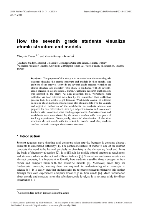 (PDF) How the seventh grade students visualize atomic structure and models