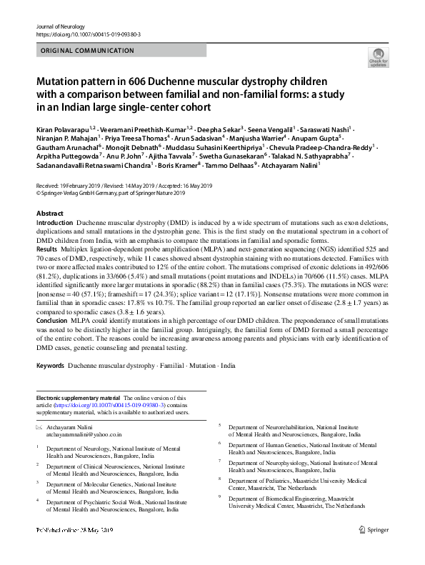 (PDF) Mutation pattern in 606 Duchenne muscular dystrophy children with ...