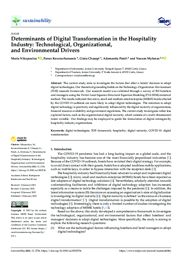 (PDF) Determinants of Digital Transformation in the Hospitality ...