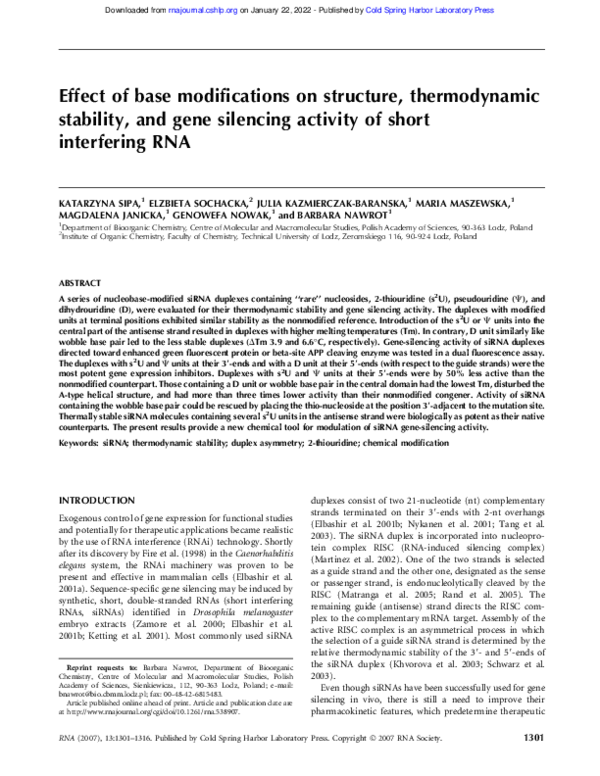 (PDF) Effect of base modifications on structure, thermodynamic ...