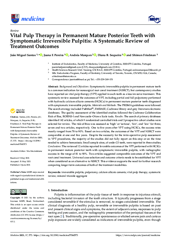 (PDF) Vital Pulp Therapy Outcomes for Irreversible Pulpitis