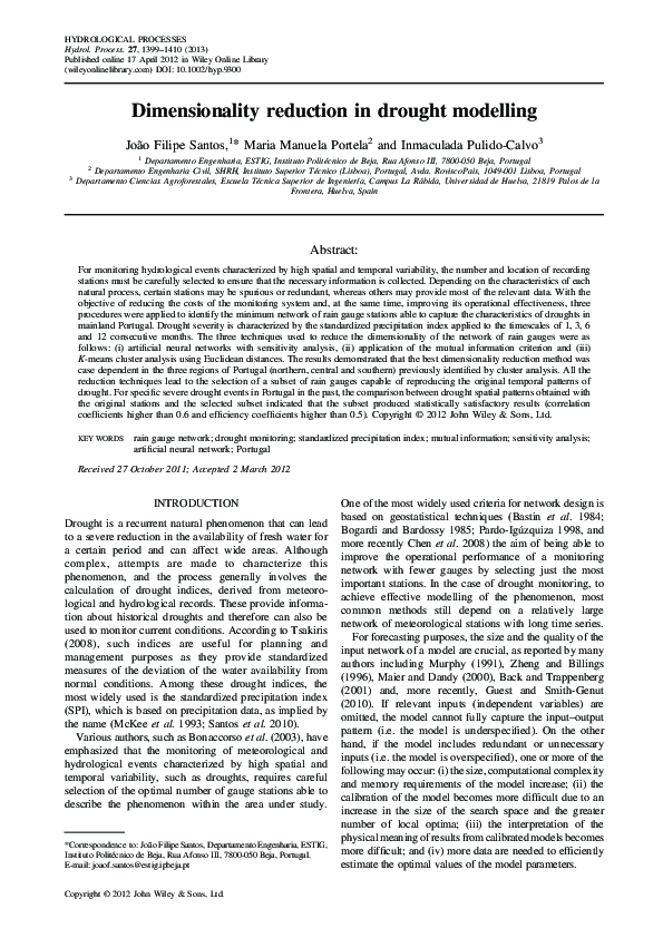 (PDF) Dimensionality reduction in drought modelling