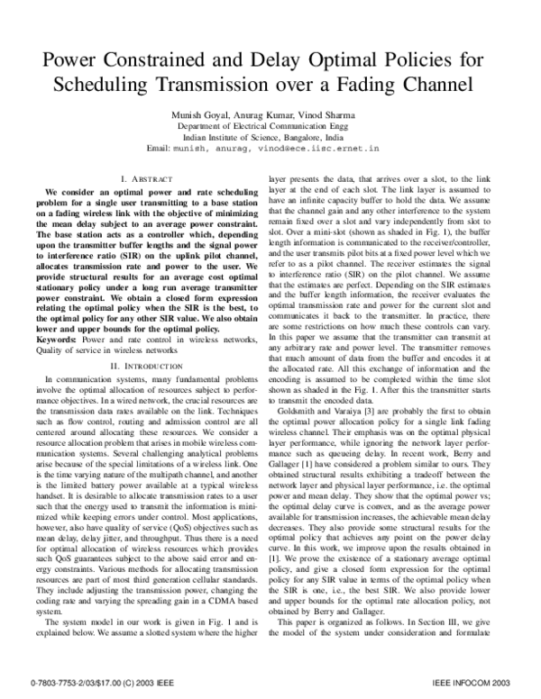 (PDF) Power constrained and delay optimal policies for scheduling ...