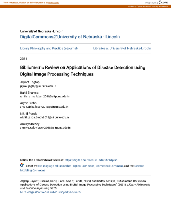 (PDF) Bibliometric Review on Applications of Disease Detection using ...