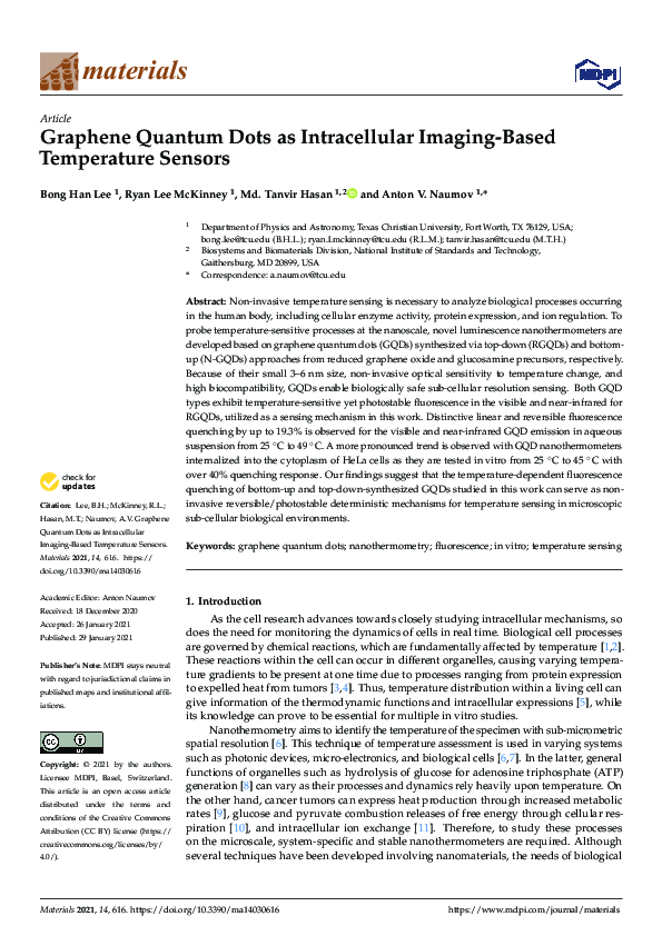(PDF) Graphene Quantum Dots As Intracellular Imaging-Based Temperature ...