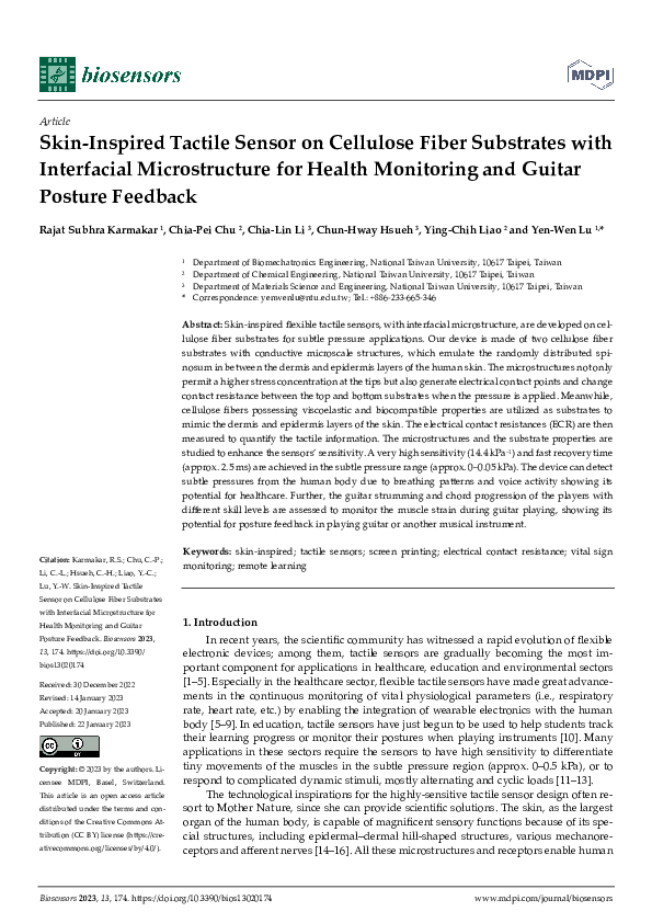 (PDF) Skin-Inspired Tactile Sensor on Cellulose Fiber Substrates with ...