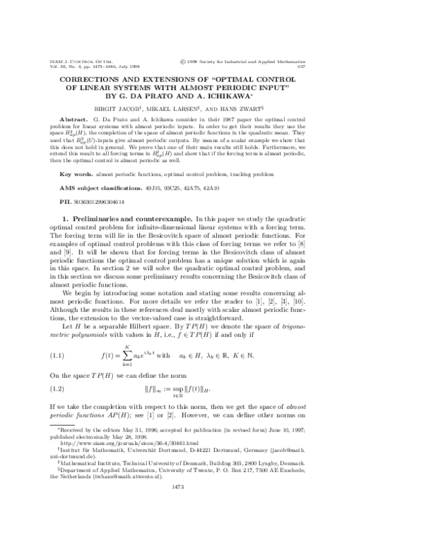 (PDF) Corrections and Extensions of "Optimal Control of Linear Systems ...