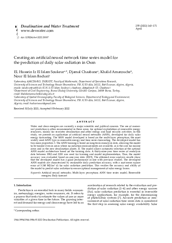 (PDF) Creating an artificial neural network time series model for the ...