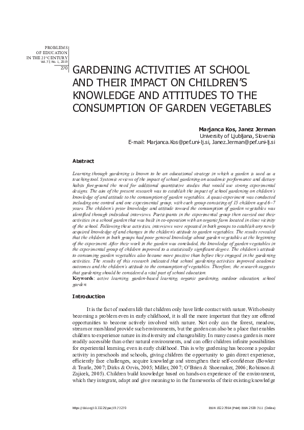 (PDF) Gardening Activities at School and Their Impact on Children’s ...