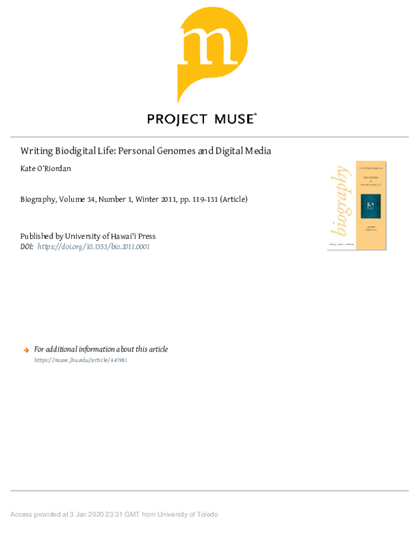(PDF) Writing Biodigital Life: Personal Genomes and Digital Media