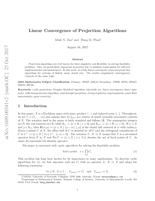 (PDF) Linear Convergence of Projection Algorithms